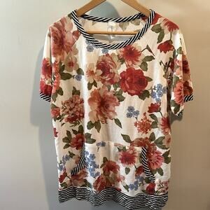 HoneyMe Medium Mixed Print Stripe and Floral Pouch Knit Top